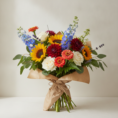 Seasonal market bouquet of mixed cut flowers