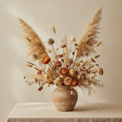 Dried flower and grass arrangement