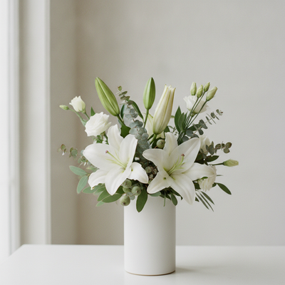 Sympathy arrangement in white and green
